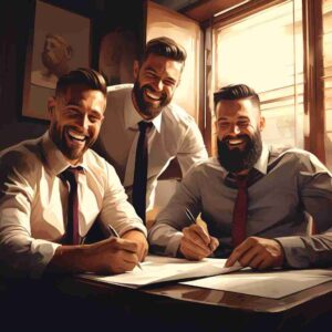 illustration de 3 hommes qui font du business